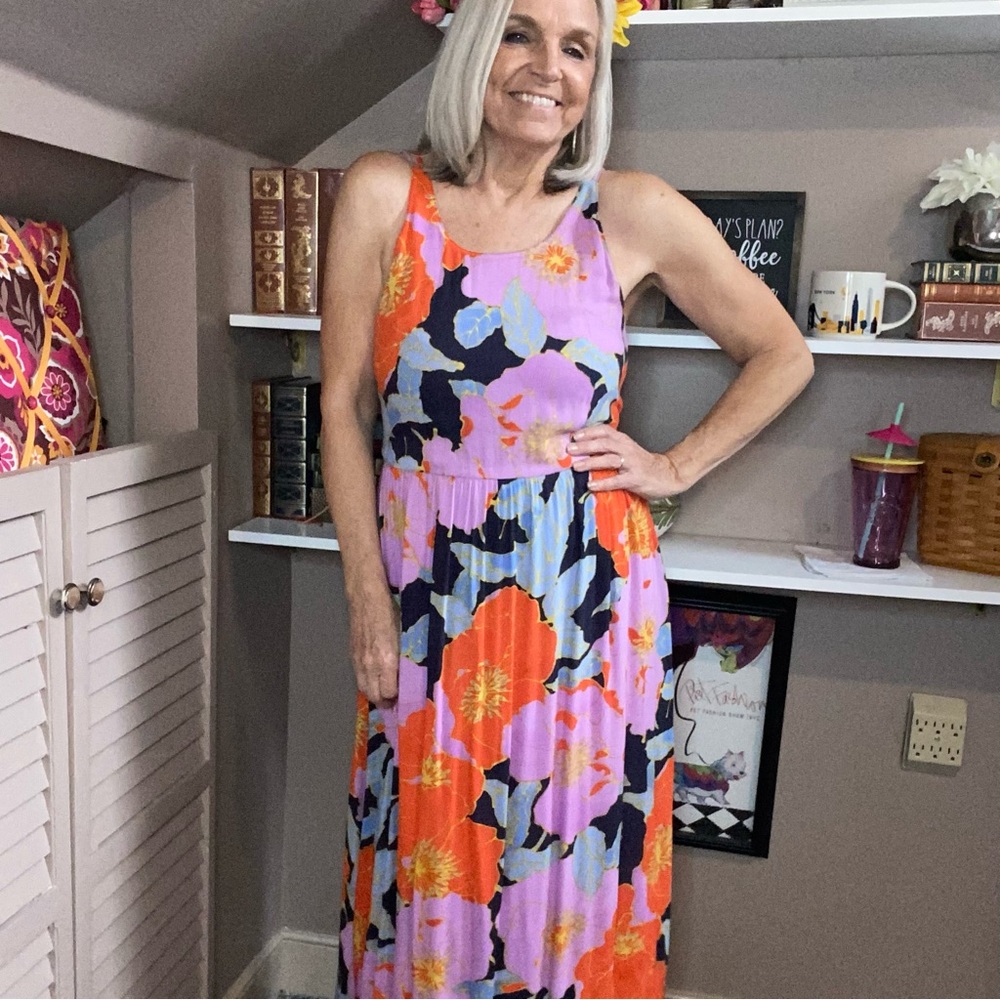 Loft Purple Orange Floral Maxi Dress